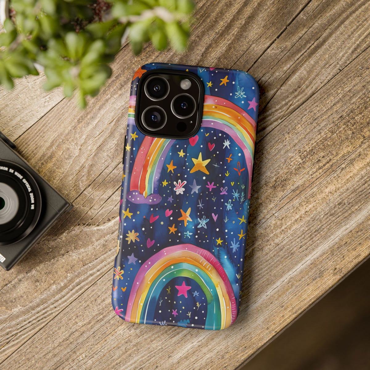 Colorful Rainbow Dreams - Psychedelic Stars Tough Phone Case for iPhone 16, 15, 14, 13, & 12 - Durable Protection