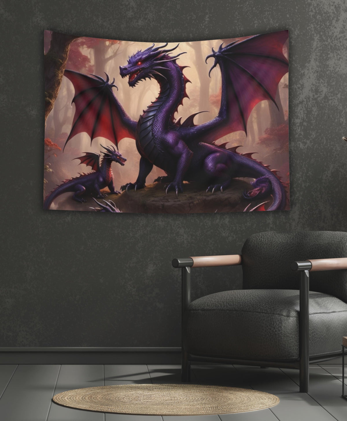 Dragon Wall Tapestry, Majestic Purple 80" x 68" Gothic Room Decor