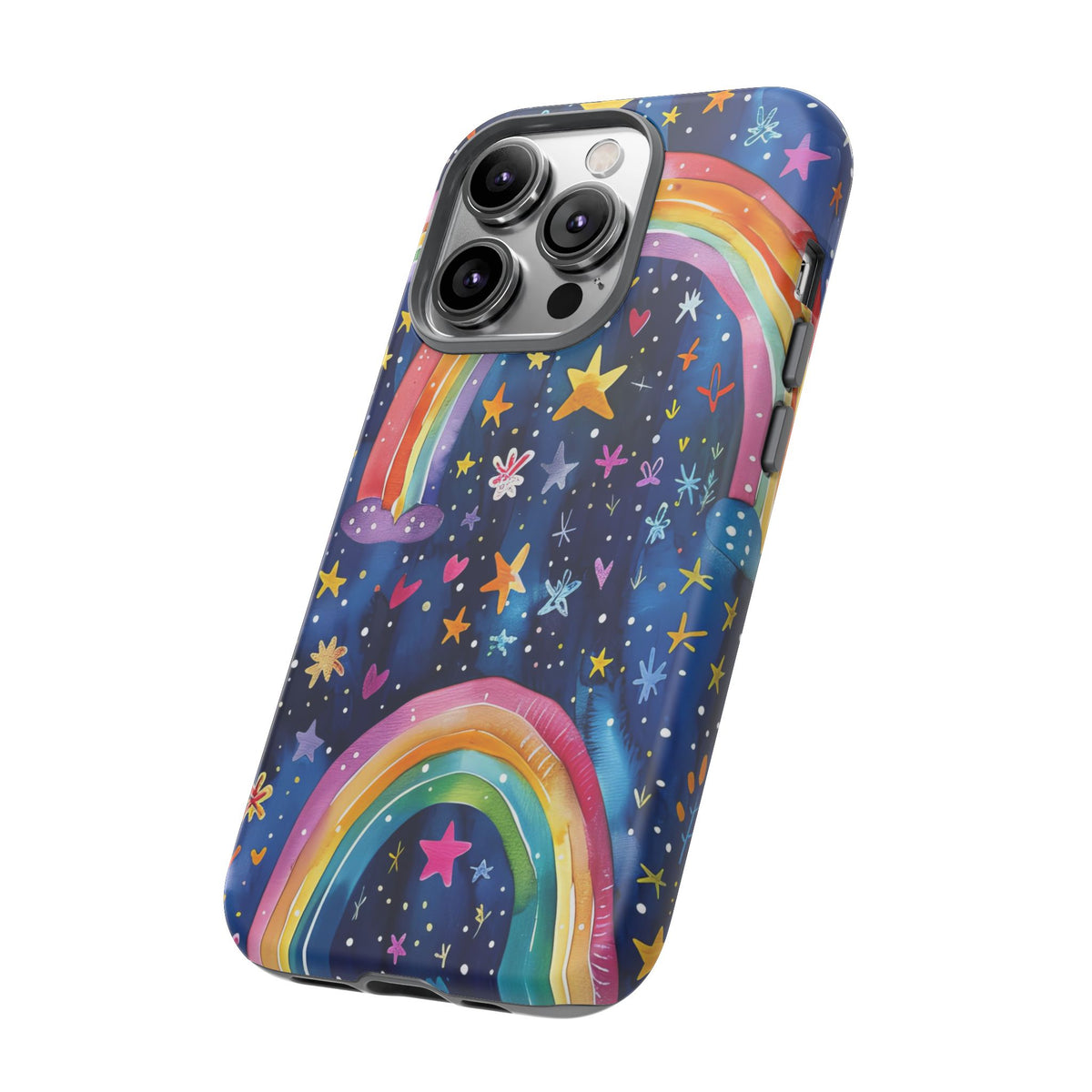 Colorful Rainbow Dreams - Psychedelic Stars Tough Phone Case for iPhone 16, 15, 14, 13, & 12 - Durable Protection