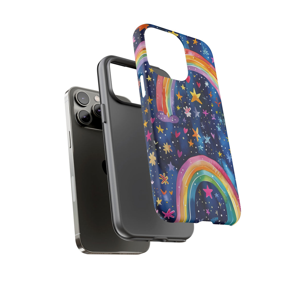 Colorful Rainbow Dreams - Psychedelic Stars Tough Phone Case for iPhone 16, 15, 14, 13, & 12 - Durable Protection