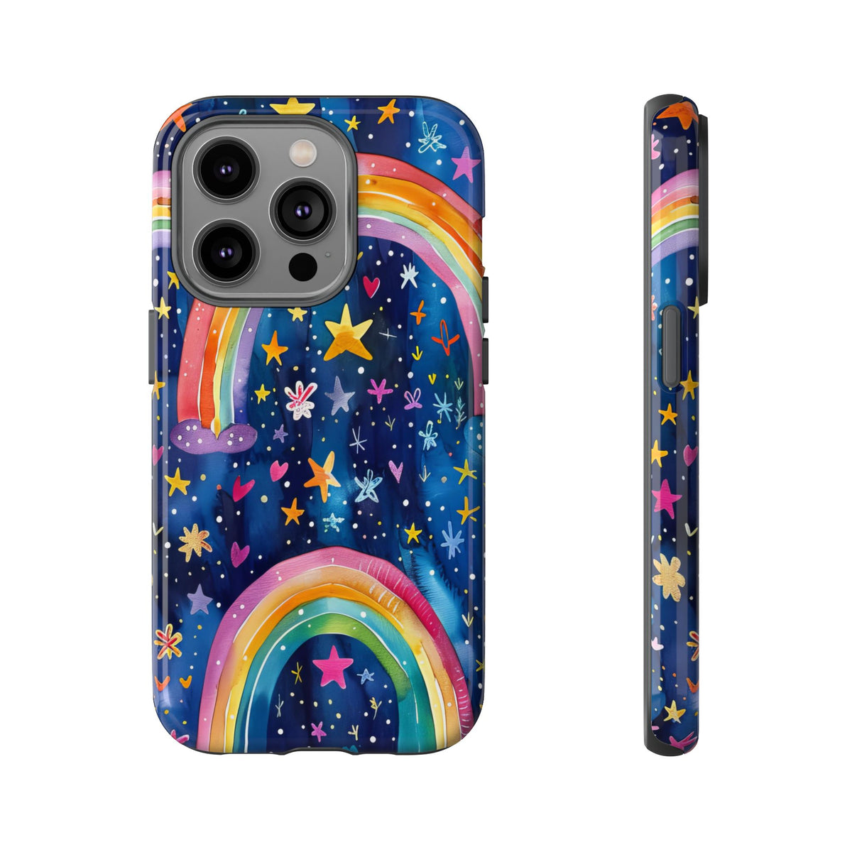 Colorful Rainbow Dreams - Psychedelic Stars Tough Phone Case for iPhone 16, 15, 14, 13, & 12 - Durable Protection