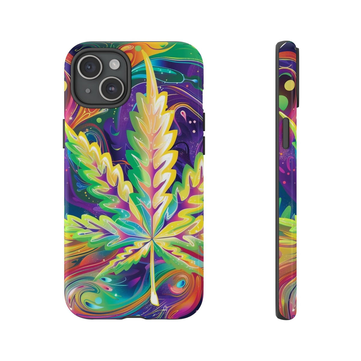 Trippy Weed Tough Phone Case for iPhone 16, 15, 14, & 13 – Psychedelic Vibes & Durable Protection