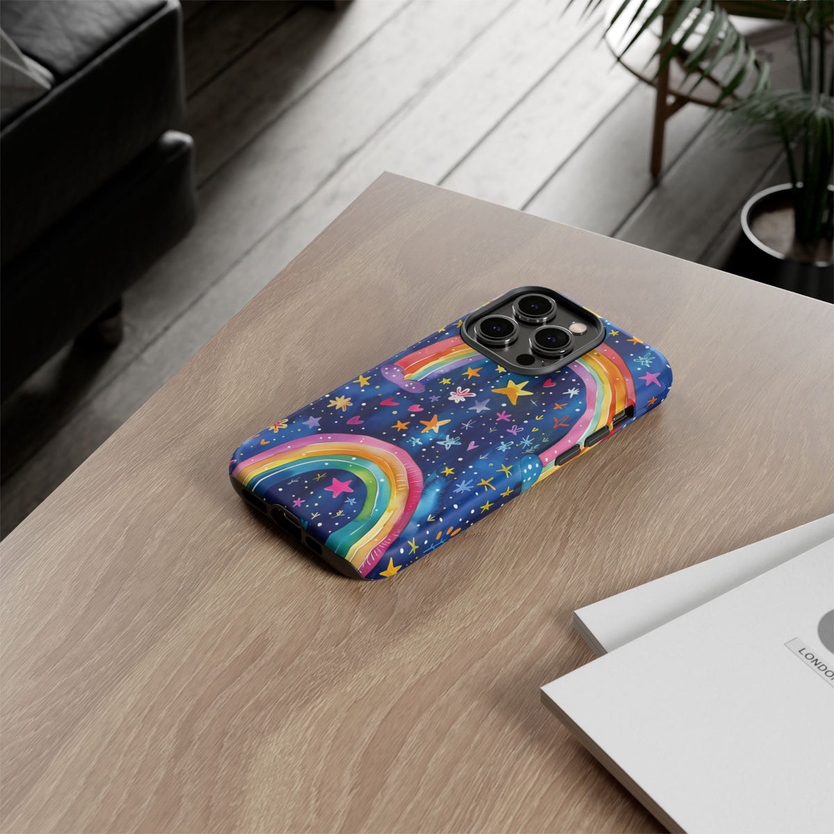 Colorful Rainbow Dreams - Psychedelic Stars Tough Phone Case for iPhone 16, 15, 14, 13, & 12 - Durable Protection