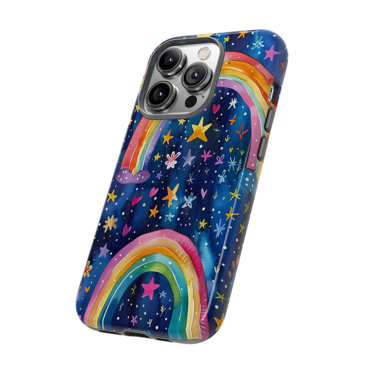 Colorful Rainbow Dreams - Psychedelic Stars Tough Phone Case for iPhone 16, 15, 14, 13, & 12 - Durable Protection