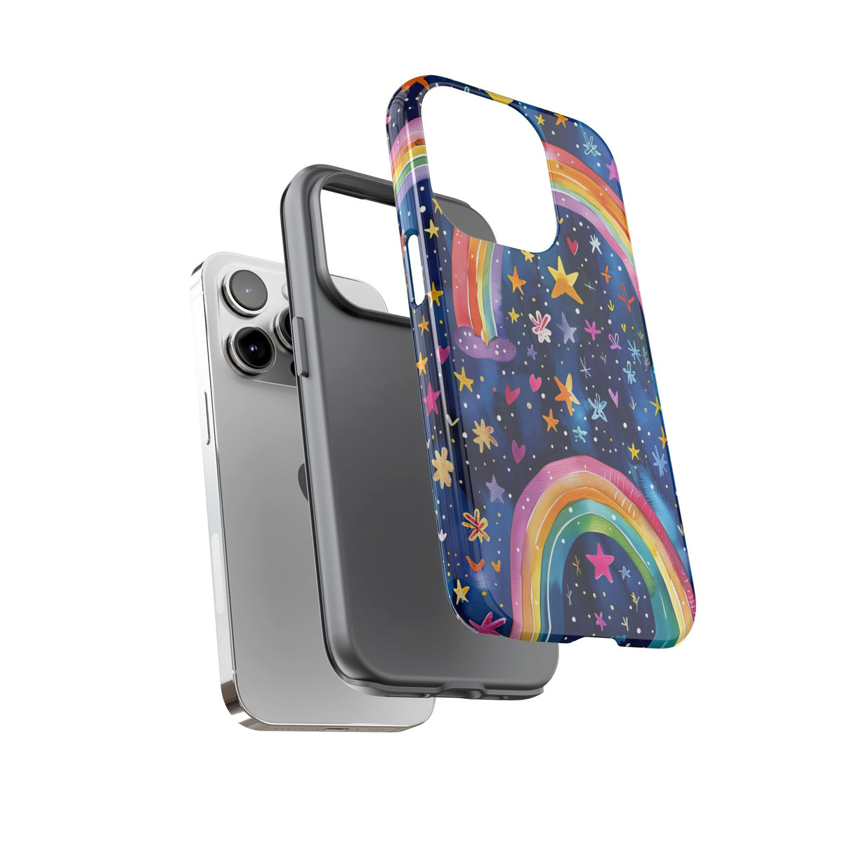 Colorful Rainbow Dreams - Psychedelic Stars Tough Phone Case for iPhone 16, 15, 14, 13, & 12 - Durable Protection