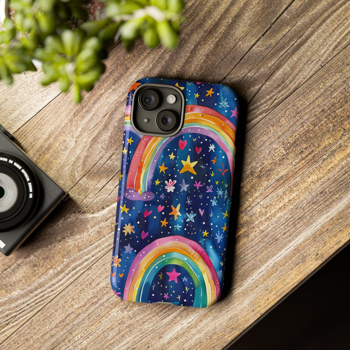 Colorful Rainbow Dreams - Psychedelic Stars Tough Phone Case for iPhone 16, 15, 14, 13, & 12 - Durable Protection