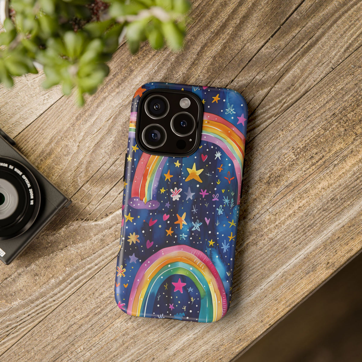 Colorful Rainbow Dreams - Psychedelic Stars Tough Phone Case for iPhone 16, 15, 14, 13, & 12 - Durable Protection