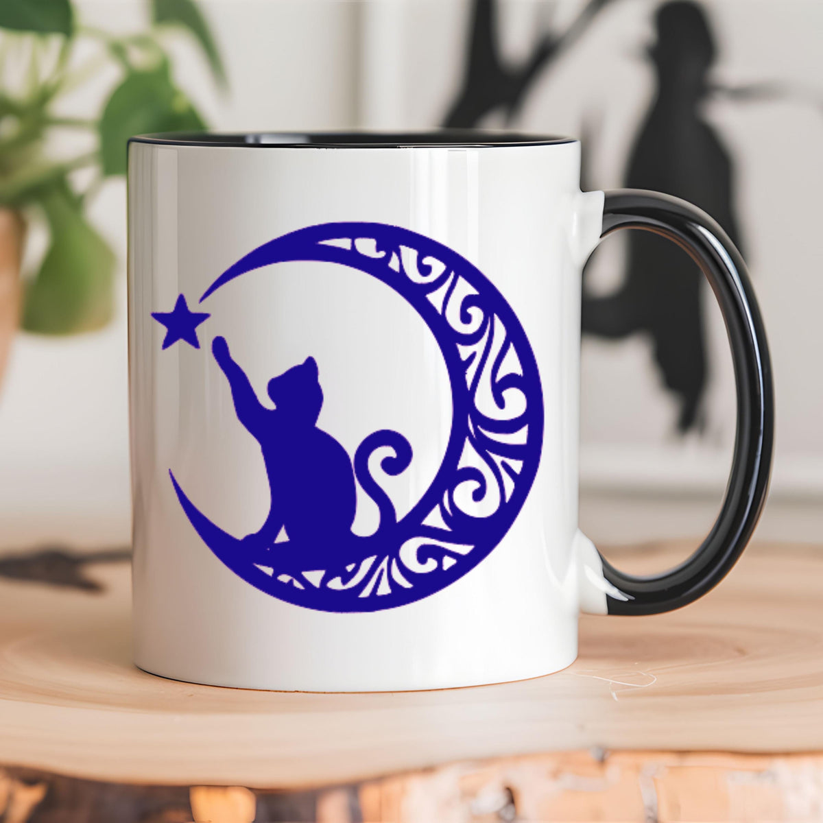 Mandala Cat On The Moon BOHO Silhouette - Vinyl Decal, Decal for Car Windows, Trucks, Laptop, Mugs, Notebook, Phones, Tumblers, Kindle