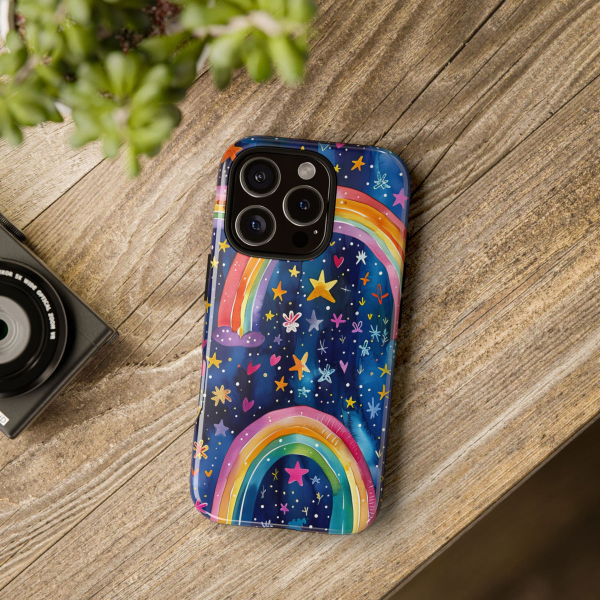 Colorful Rainbow Dreams - Psychedelic Stars Tough Phone Case for iPhone 16, 15, 14, 13, & 12 - Durable Protection