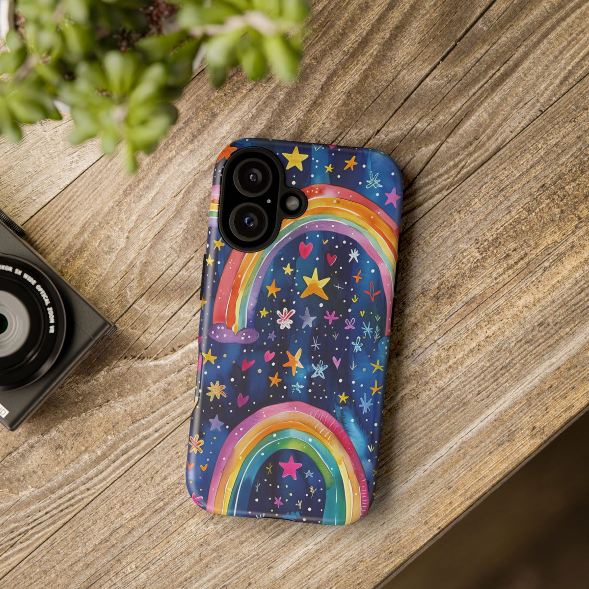 Colorful Rainbow Dreams - Psychedelic Stars Tough Phone Case for iPhone 16, 15, 14, 13, & 12 - Durable Protection