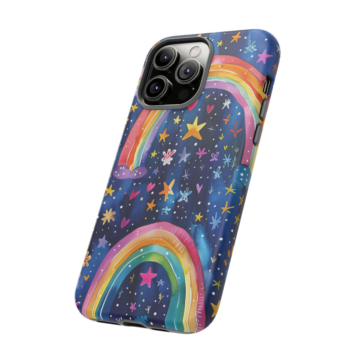 Colorful Rainbow Dreams - Psychedelic Stars Tough Phone Case for iPhone 16, 15, 14, 13, & 12 - Durable Protection