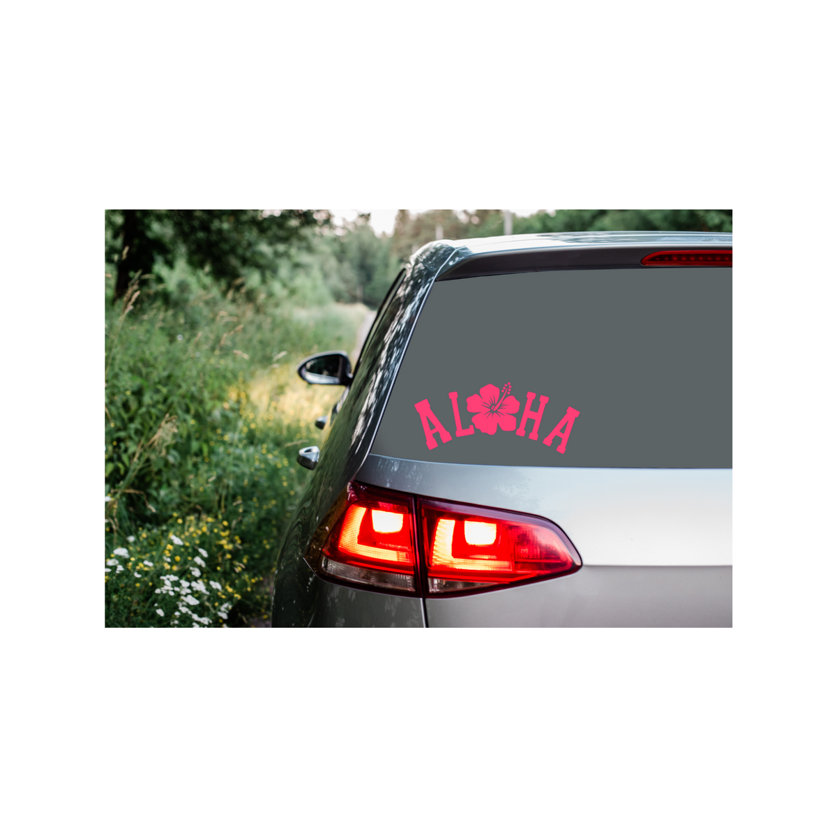 Aloha with Hibiscus Decal