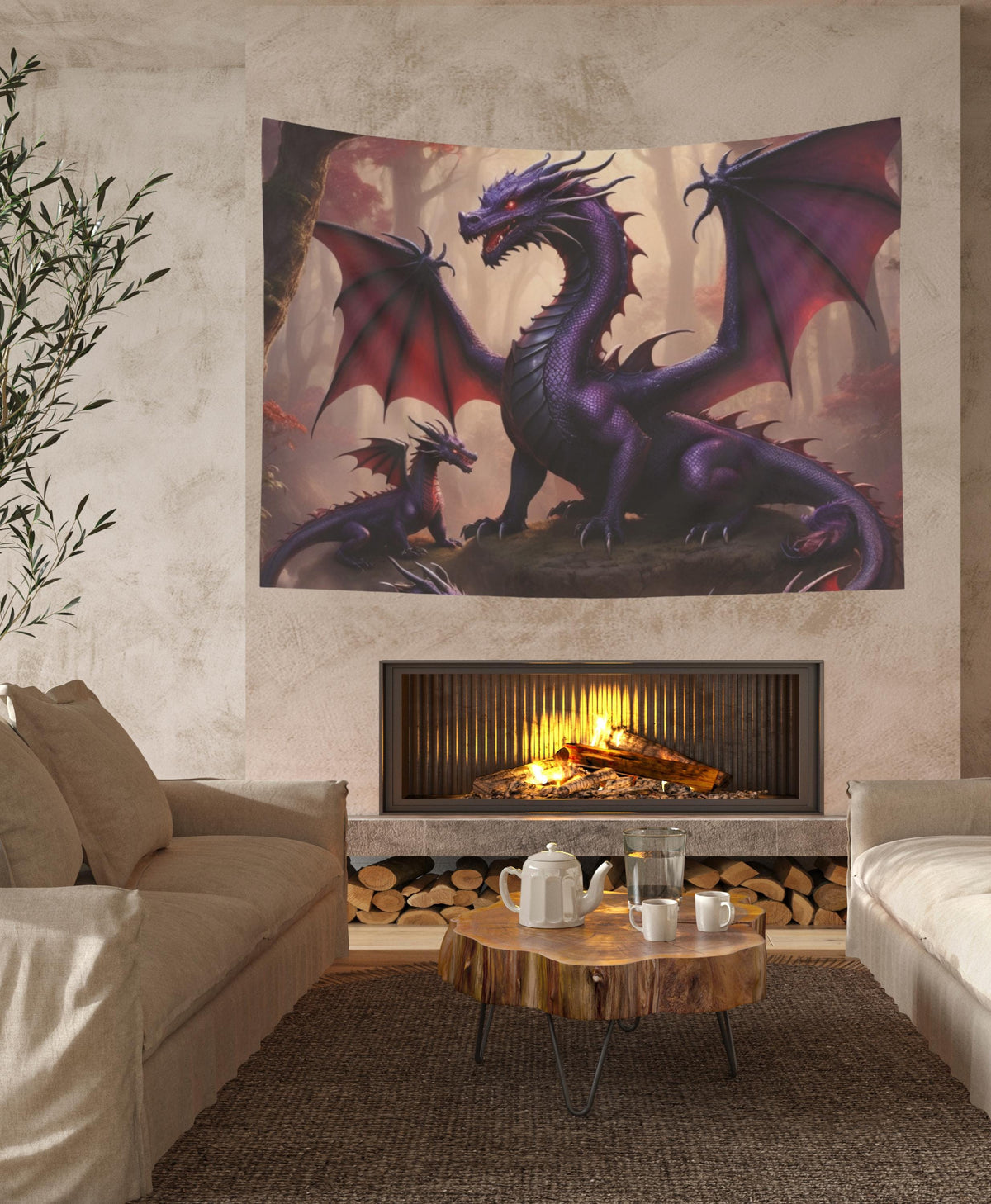 Dragon Wall Tapestry, Majestic Purple 80" x 68" Gothic Room Decor