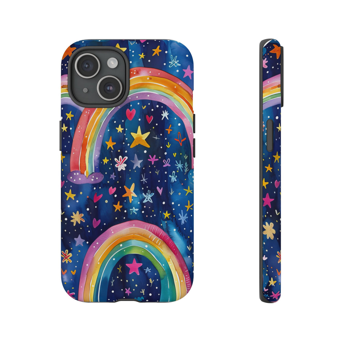 Colorful Rainbow Dreams - Psychedelic Stars Tough Phone Case for iPhone 16, 15, 14, 13, & 12 - Durable Protection