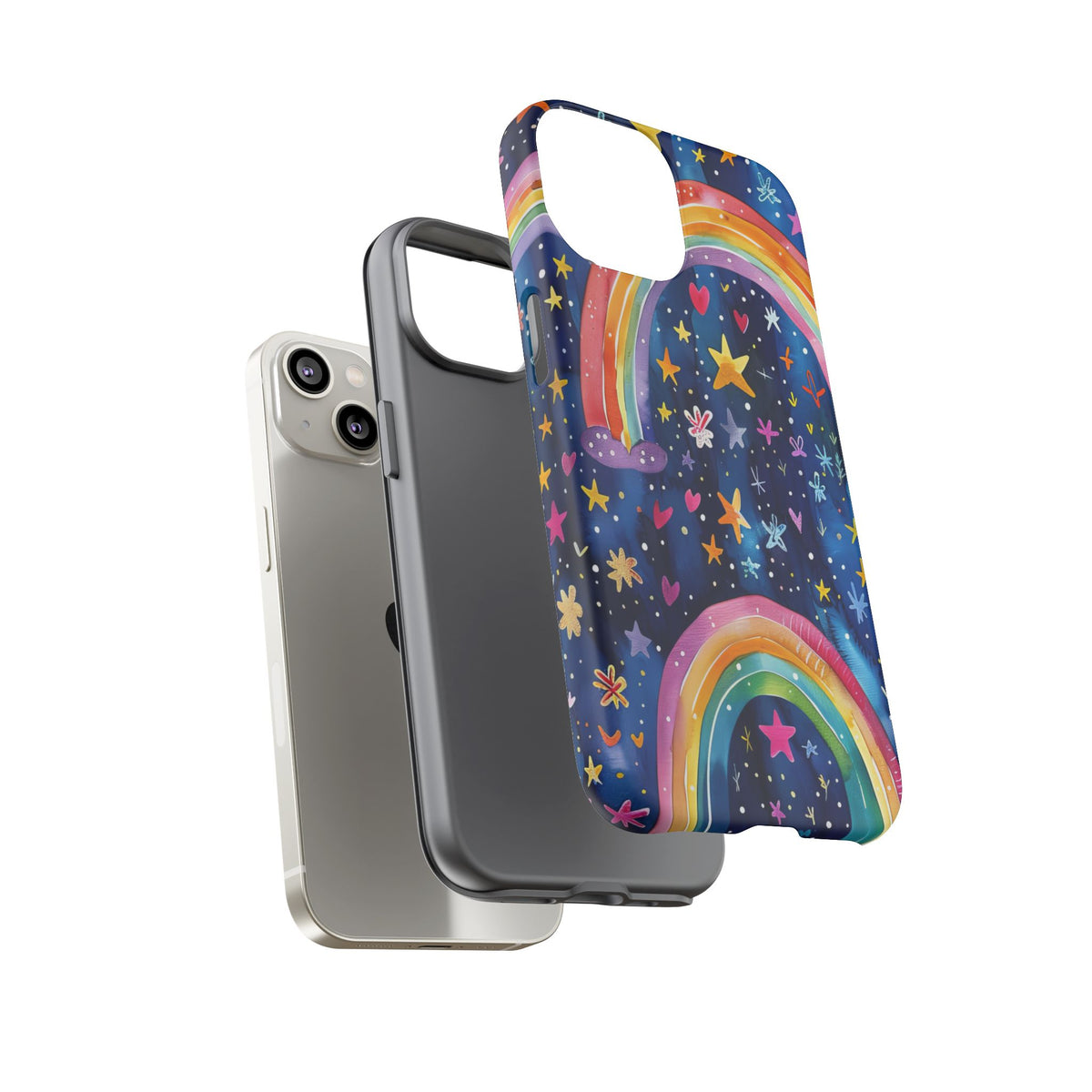 Colorful Rainbow Dreams - Psychedelic Stars Tough Phone Case for iPhone 16, 15, 14, 13, & 12 - Durable Protection