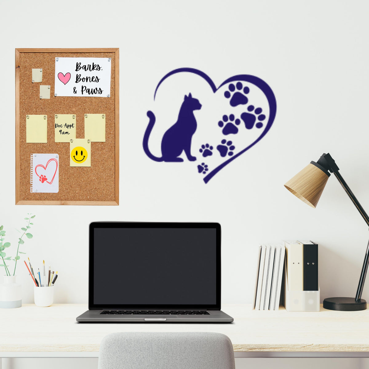 Cat in Heart with Paw Prints Vinyl Decal - Feline Decal, Decal for Car Windows, Trucks, Laptop, Mugs, Notebook, Phones, Tumblers, Kindle