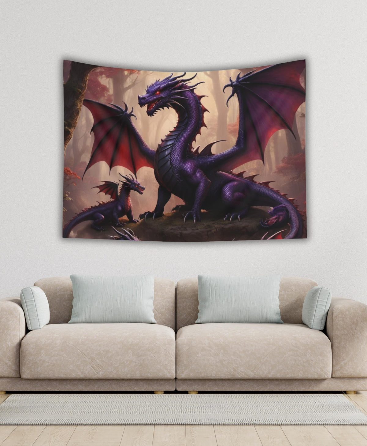 Dragon Wall Tapestry, Majestic Purple 80" x 68" Gothic Room Decor