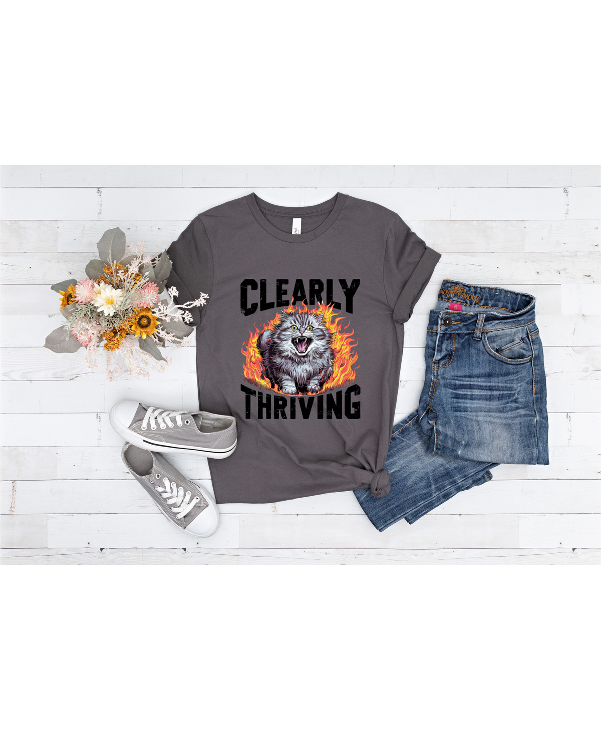 Clearly Thriving Cat Lover Tee, Funny Cat Shirt, Angry Cat T-shirt, Cat Lady Gift