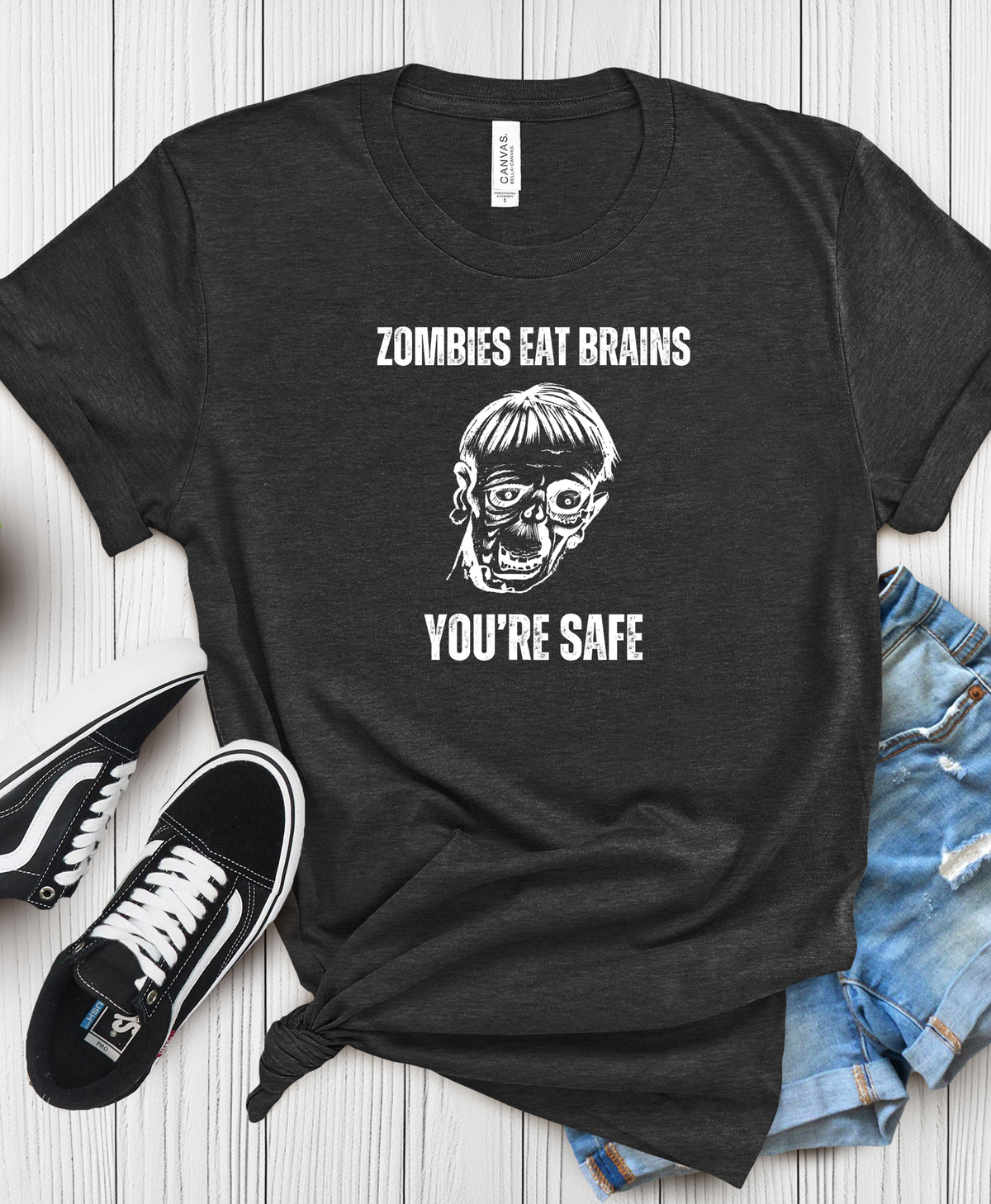Zombies Eat Brains, You're Safe Sarcastic Halloween Tee, Funny Unisex T-Shirt