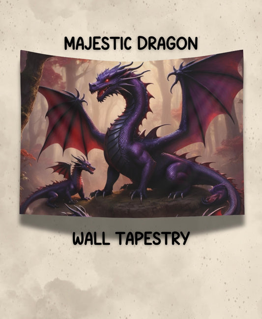 Dragon Wall Tapestry, Majestic Purple 80" x 68" Gothic Room Decor