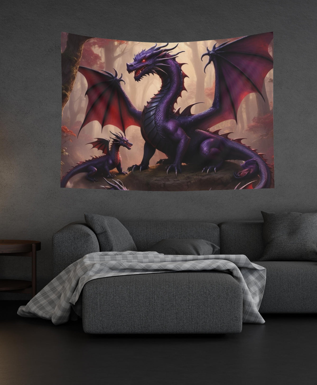 Dragon Wall Tapestry, Majestic Purple 80" x 68" Gothic Room Decor