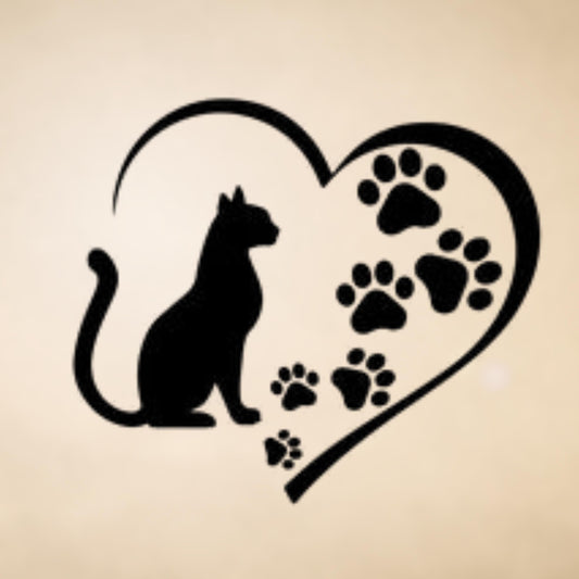 Cat in Heart with Paw Prints Vinyl Decal - Feline Decal, Decal for Car Windows, Trucks, Laptop, Mugs, Notebook, Phones, Tumblers, Kindle